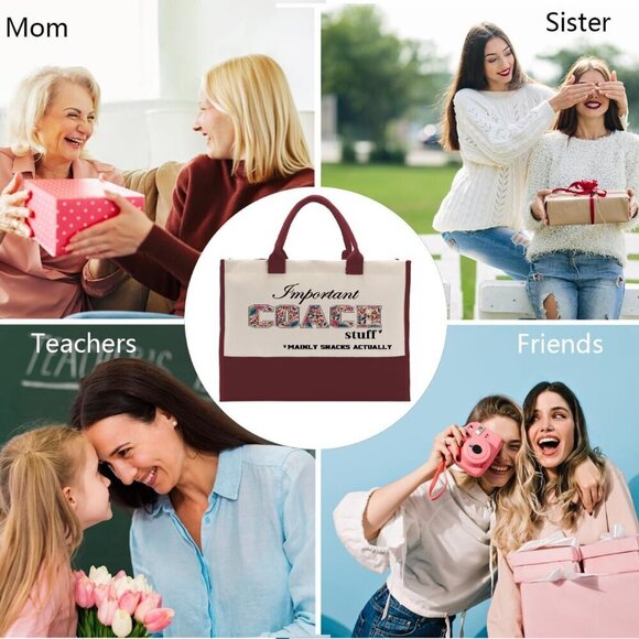 🆕Women Red Coach Canvas Tote Utility Shoulder Beach Bag Cotton Handbag Gift - Picture 6 of 7